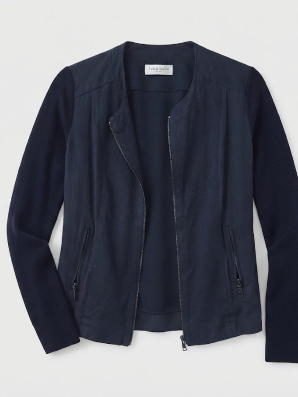 Lola & Sophie navy zip-front jacket · size M